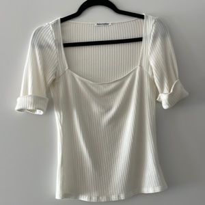 Reformation ribbed cream colored short sleeved fitted T shirt medium